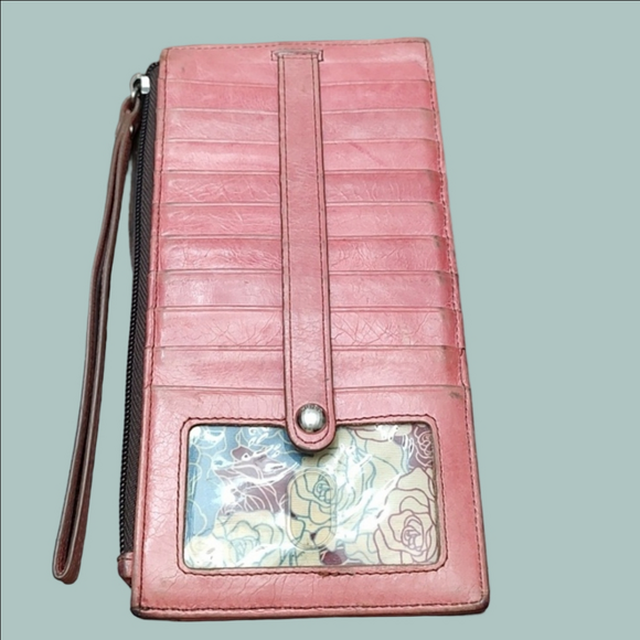 HOBO KIMI leather card stacker wristlet Scarlet/Rose? GUC Some Wear See Pics! - Picture 1 of 10